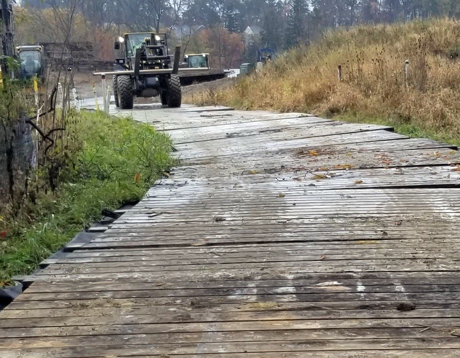 Access Road lined with Construction & Utility matting