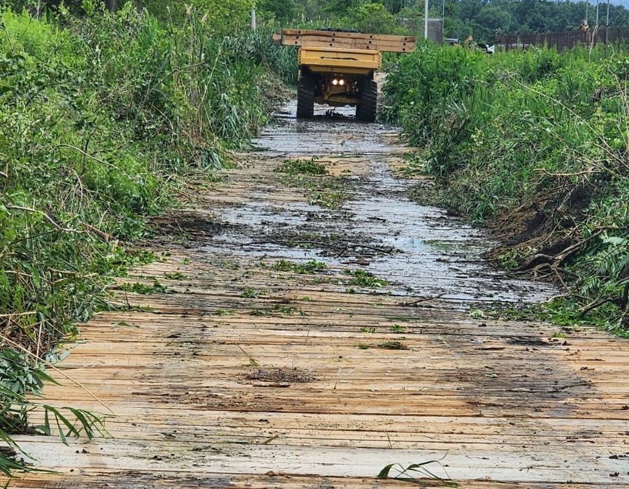 Construction truck hauling timber matting