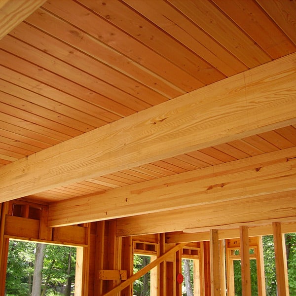 Exterior treated glulam beams application example.